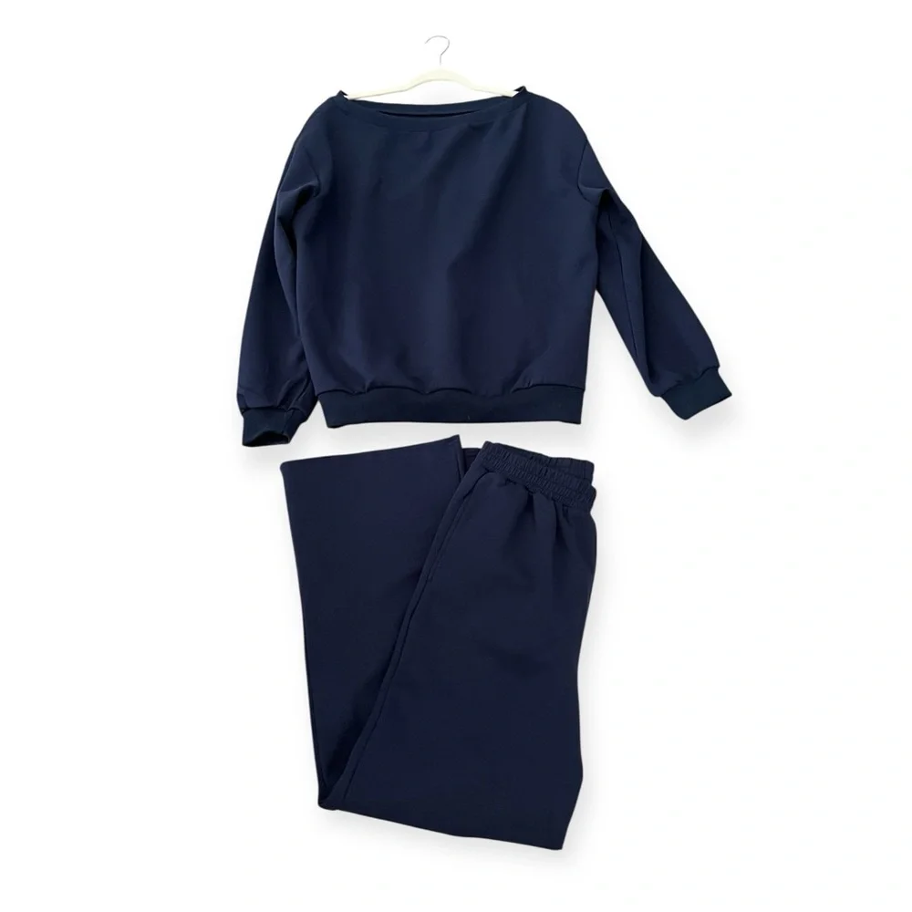 KatchMe Navy 2-Piece Lounge Set Off-Shoulder Top & Wide-Leg Pants |S/M‎